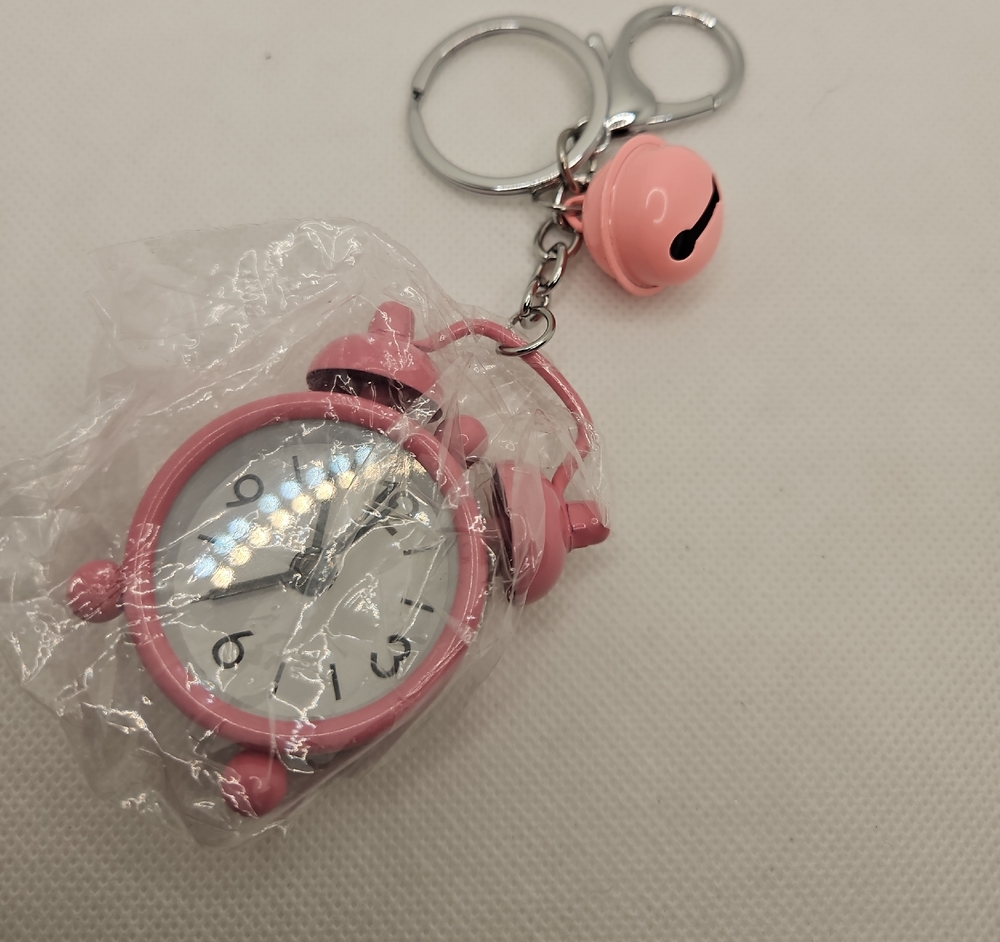 Pink Alarm Clock Keychain with Bell